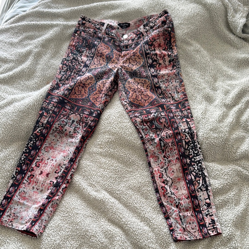 Bebe Pink and Black Ankle Cropped Jeans